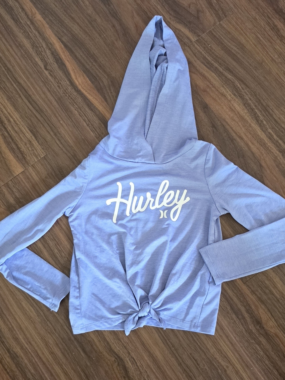 Hurley Light Blue Hooded Tie-Front Sweatshirt